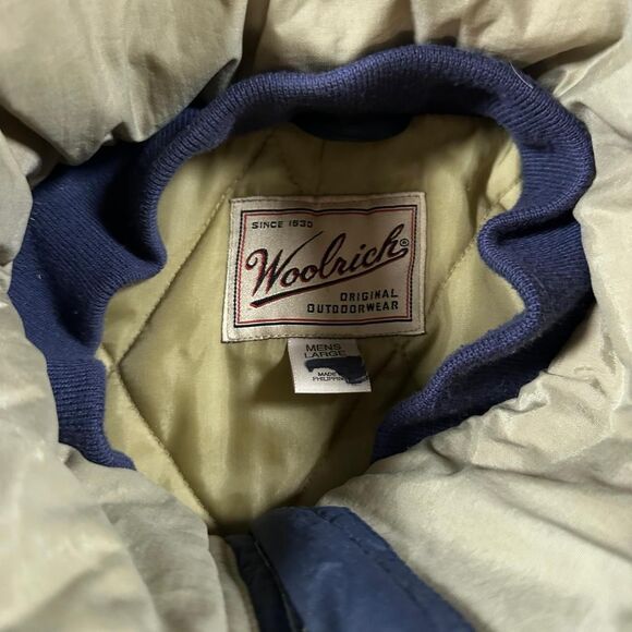 Vintage Woolrich Puffer Parka Men’s Large Navy Blue Quilted Liner Hooded Winter - Picture 4 of 5